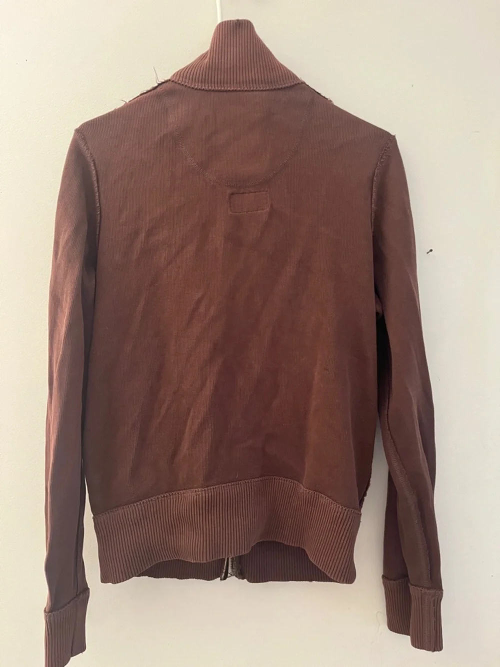 vintage Y2K Abercrombie & Fitch Men's Chocolate Brown Full-Zip Jacket distressed